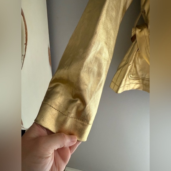 Ralph Lauren Metallic Gold Double Breasted Belted Twill Trench Coat Womens SZ MP - Picture 5 of 9